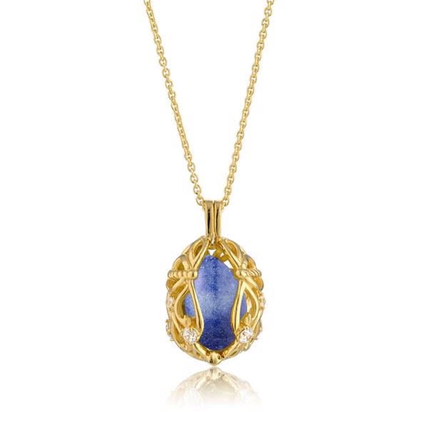 Stort smykke æg med zirkoner, Blå Aventurin - fra Blicher Fuglsang, med 40 cm kæde
