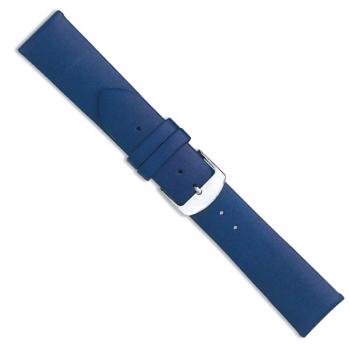 Blå læderurrem uden stikninger i bredderne 12-20 mm og 190 mm lang og med flere spænde farver.