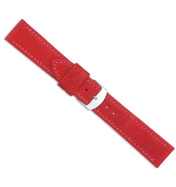 Rød læderurrem med hvide stikninger i bredderne 20 og 22 mm og 190 mm lang og med flere spænde farver.
