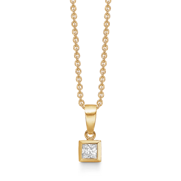 Elegant 8 kt. guld vedhæng med firkant med 1 zirconia. Forgyldt kæde 42+3 cm medfølger fra Støvring Design