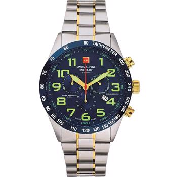 Swiss Alpine Military Chrono Forgyldt stål og stål quartz herre ur, model 7047.9145