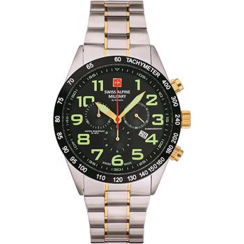 Swiss Alpine Military Chrono Forgyldt stål og stål quartz herre ur, model 7047.9147
