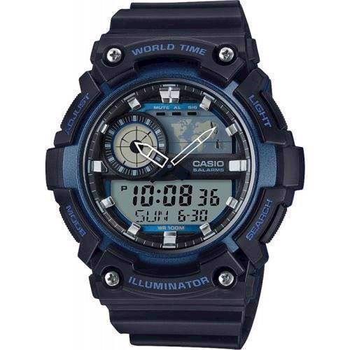 Image of Casio Collection sort / blå resin urkasse med stål quartz multifunktion (5472) Herre ur, model AEQ-200W-2AVEF