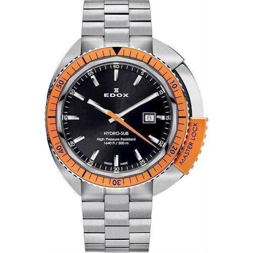 Edox Hydro-Sub sølv farvet stål med stål orange dreje krans Swiss Quartz Herre ur, model 53200-3OM-NIN