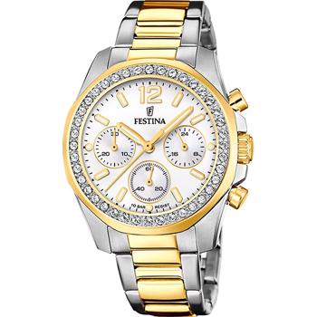 Festina Ladies Chronograph Forgyldt stål og stål med zikoner quartz dame ur, model F20607/1