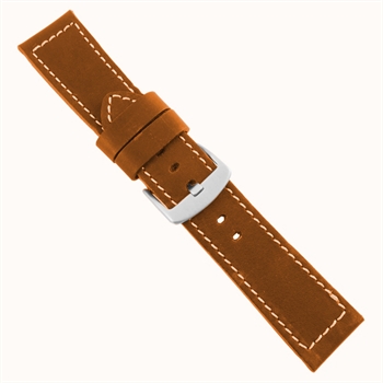 Søgaard Fluco massiv cognac kalveskinds urrem i bredder fra 20-26 mm, 193 mm lang, her 24/22 mm