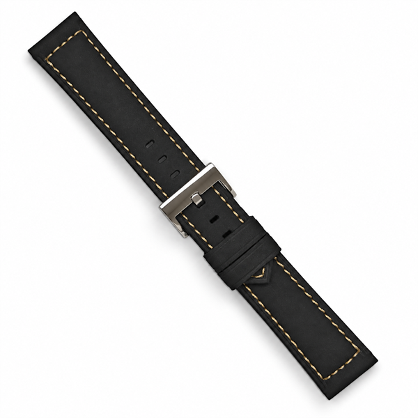 Søgaard Marina sort nubuck urrem med hvide syninger fra Fluco, 20-24 mm