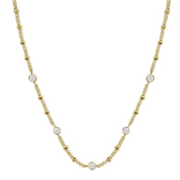Halskæde i forgyldt stål med glitrende sten og kugler fra Rosefield