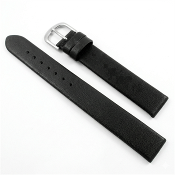 Søgaard Sort Kalve læder urrem lige og uden syninger, 14 mm bred, 190 mm lang og med guld spænde