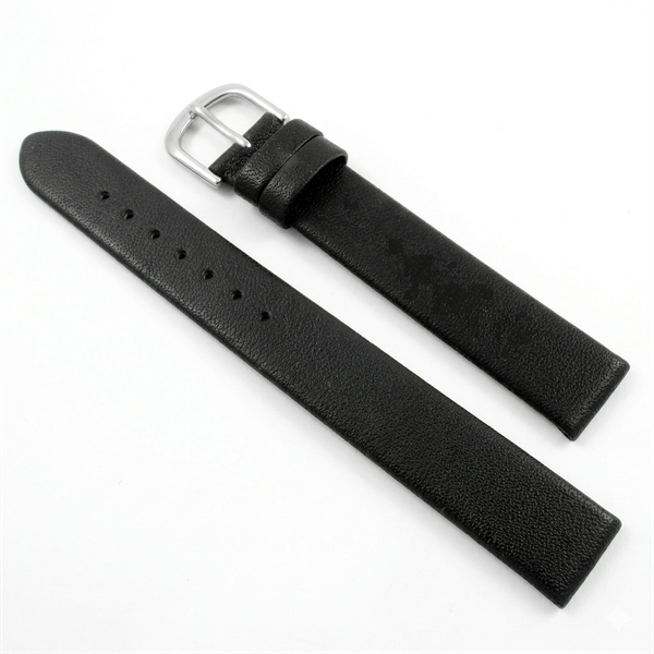 Søgaard sort urrem af kavle læder i lige løb uden syninger i bredder fra 12-22 mm, 190 mm lang og med enten forgyldt eller sølv spænde