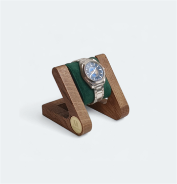 Watch stand i mørk egetræ - placer dit ur med stil -to farver pude